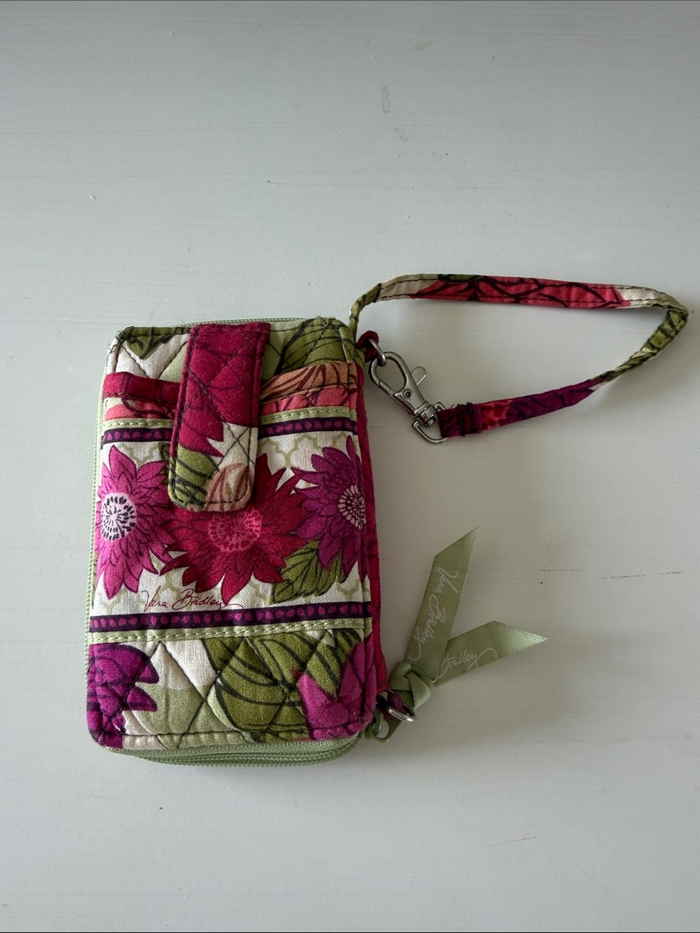 Vera Bradley Floral Quilted Wristlet in Pink, Green & Cream
